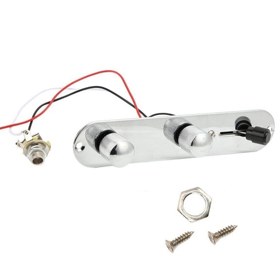 EpheyFIF For Telecaster Prewired Control Plate with 3 Way Switch Chrome Plated 250K Control Pots Dome Knobs and Installation Screws Silver