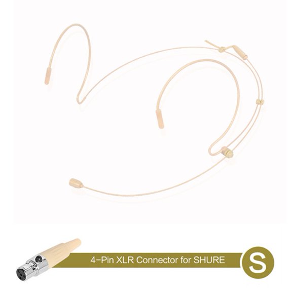 EpheyFIF High Quality Beige Black Durable Earhook Headset Mic Omnidirectional Condenser Headworn Microphone for Shure Wireless Beige