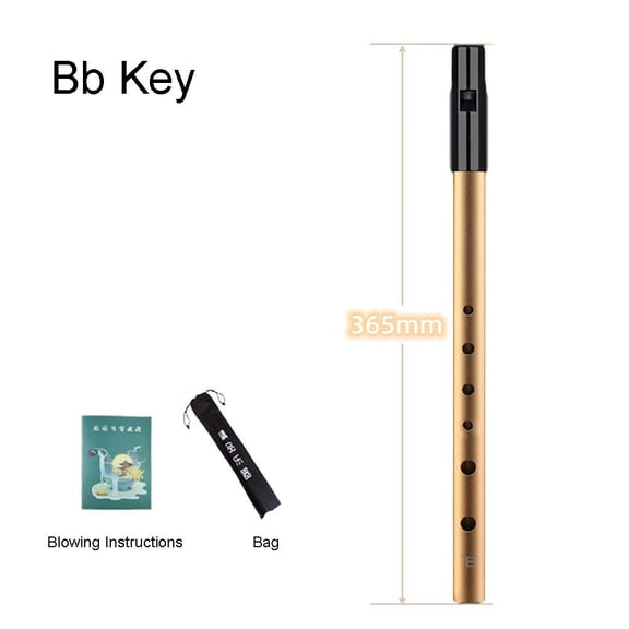 EpheyFIF Irish Tin Whistle Flute in C D Bb Key 6 Hole Traditional for Woodwind Instrument for Beginners and Professionals Bb Key Gold