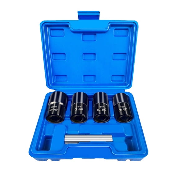 EpheyFIF Nut Removal Extractor Socket Tool Set 1/2Inch Drive Impacts Bolt 17mm 19mm 21mm 22mm Twist Socket Set Lug Tool Locking Wheel Blue