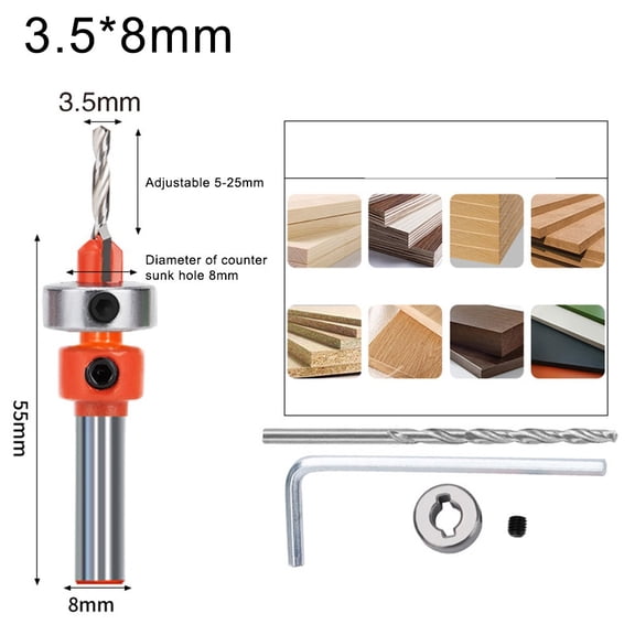 EpheyFIF Woodwork Countersink Drill Bit Adjustable Opener Milling Cutter and Limiter Designed for Wood Work Drilling and Counterbore 3.5*8mm