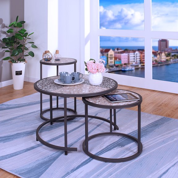 Ephraim Metal 3-Piece Nesting Table Set, Gray