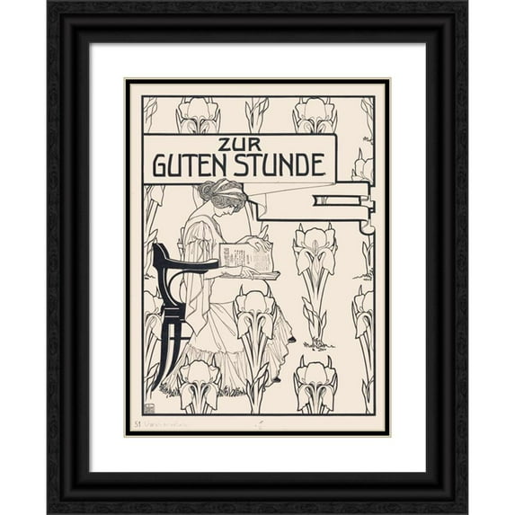 Ephraim Moshe Lilien 14x18 Black Ornate Wood Framed Double Matted Museum Art Print Titled - Design for the Cover of the Magazine Zur Guten Stunde (1887)