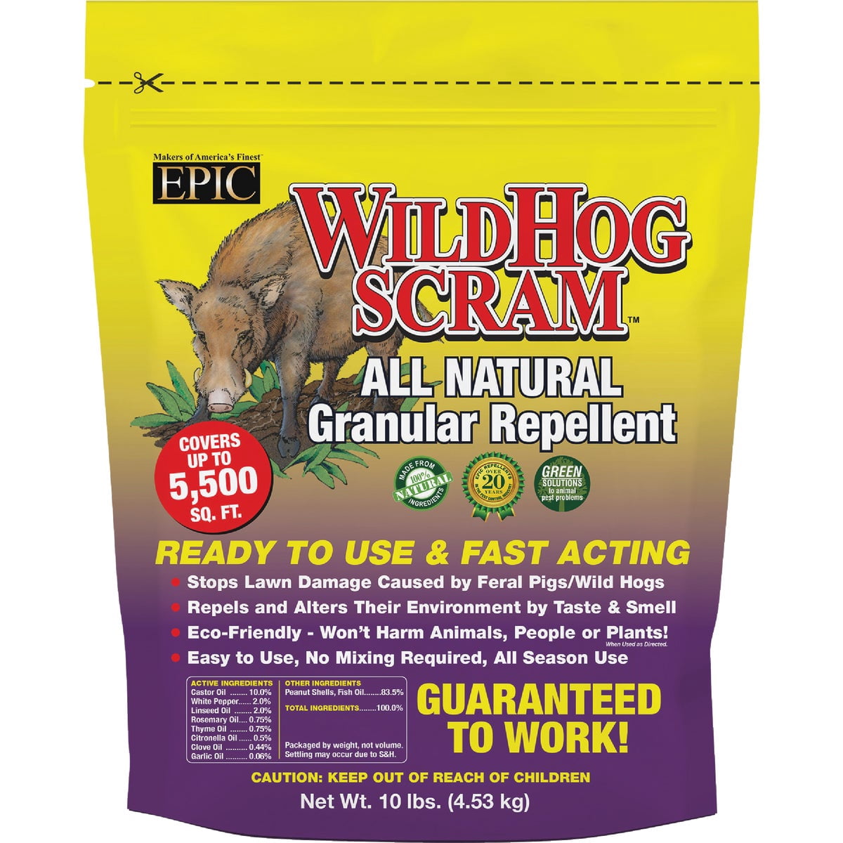 DeerScram Epic 02118 Wild Hog Repellent Granular Bucket - 10-Lbs — Residential Use, Standard Application