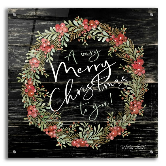 Epic Art 'A Very Merry Christmas Wreath' by Cindy Jacobs, Acrylic Glass Wall Art, 24"x24"
