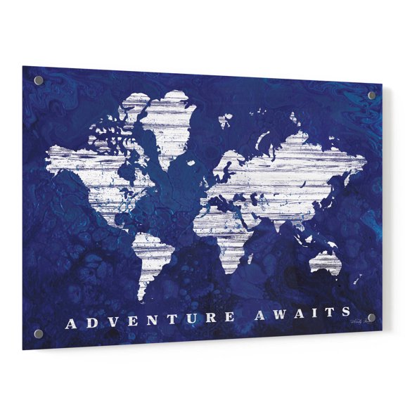 Epic Art 'Adventure Awaits Map' by Cindy Jacobs, Acrylic Glass Wall Art, 36"x24"
