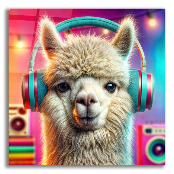 Epic Art 'Alpaca Party Animal' by Rey Klimt Acrylic Glass Wall Art, 12" x 12"