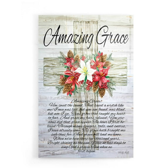 Epic Art 'Amazing Grace Christmas Cross' by Cindy Jacobs, Acrylic Glass Wall Art, 16"x24"