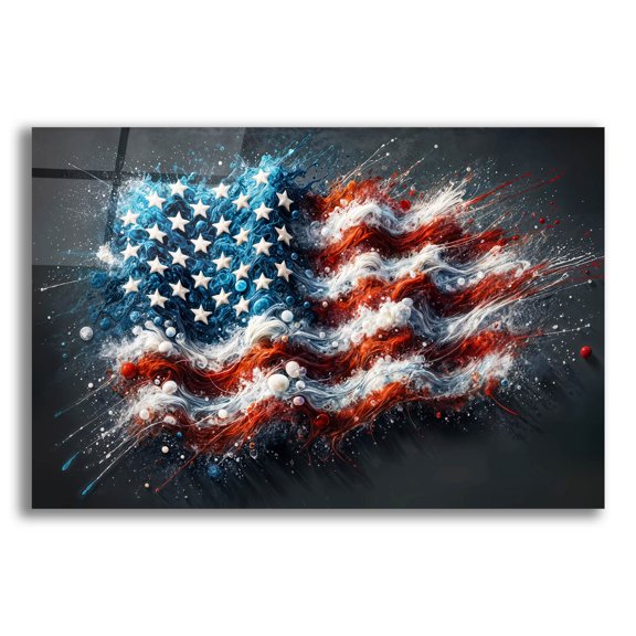 Epic Art 'American Flag Paint Splash Style' by Rey Klimt Acrylic Glass Wall Art, 24" x 16"