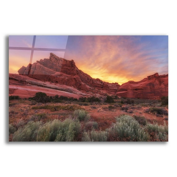 Epic Art 'Arches Sky Fire - Arches National Park' by Darren White, Acrylic Glass Wall Art, 24"x16"