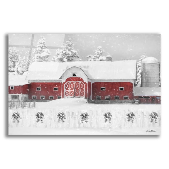 Epic Art 'Barn with Fence and Bows' by Lori Deiter Acrylic Glass Wall Art, 16"x12"