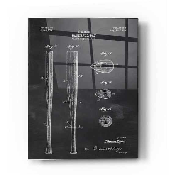 Epic Art 'Baseball Bat Blueprint Patent Chalkboard' Acrylic Glass Wall Art, 24"x36"
