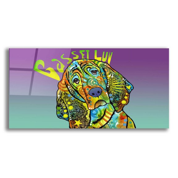 Epic Art 'Basset Luv' by Dean Russo, Acrylic Glass Wall Art, 24"x12"