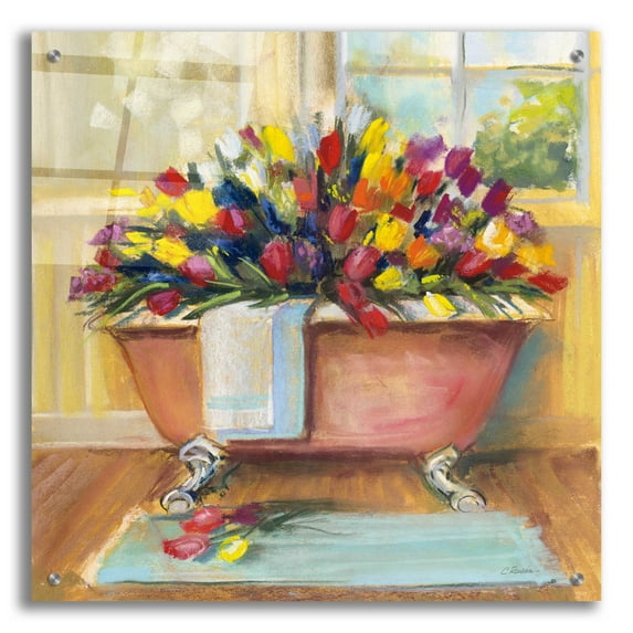 Epic Art 'Bathtub Bouquet II' by Carol Rowan, Acrylic Glass Wall Art, 24"x24"