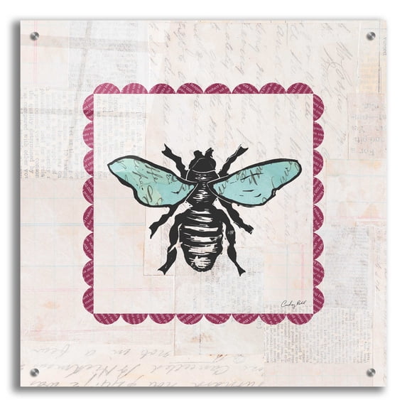 Epic Art 'Bee Stamp Bright by Courtney Prahl, Acrylic Glass Wall Art, 24"x24"