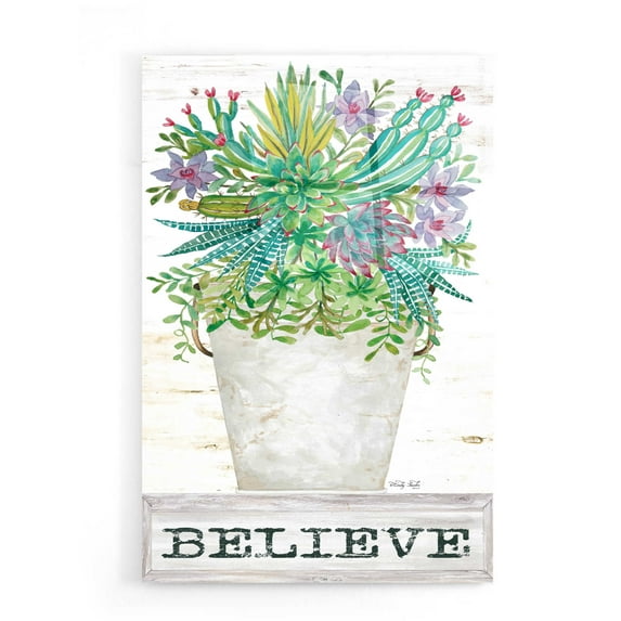 Epic Art 'Believe Succulents' by Cindy Jacobs, Acrylic Glass Wall Art, 16"x24"