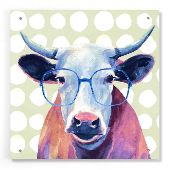 Epic Art 'Bespectacled Bovine II' by Victoria Borges, Acrylic Glass Wall Art, 24"x24"