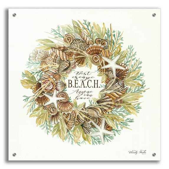 Epic Art 'Best Escape Shell Wreath' by Cindy Jacobs, Acrylic Glass Wall Art, 24"x24"