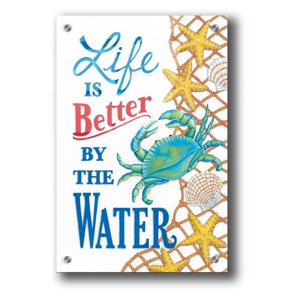 Epic Art 'Better By the Water Crab' by Deb Strain, Acrylic Glass Wall Art, 24"x36"