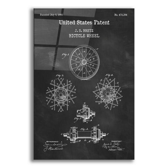 Epic Art 'Bicycle Wheel Blueprint Patent Chalkboard,' Acrylic Glass Wall Art, 16"x24"