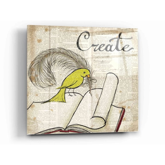 Epic Art 'Bird Inspiration Create' by Elyse DeNeige, Acrylic Glass Wall Art, 12"x12"