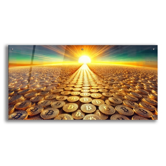Epic Art 'Bitcoin Crypto Road To Prosperity & Wealth' by Rey Klimt Acrylic Glass Wall Art, 48" x 24"