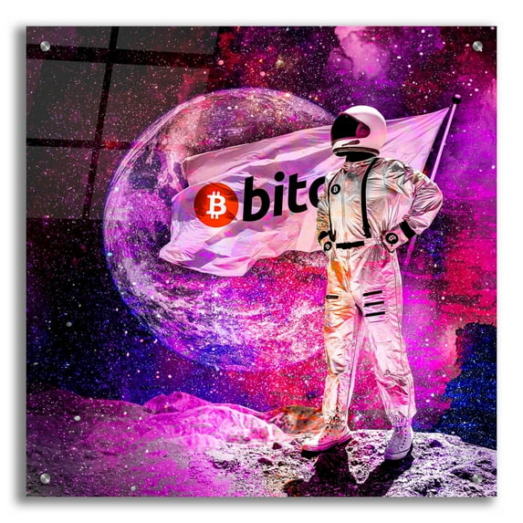 Epic Art 'Bitcoin to the Moon, ' Acrylic Glass Wall Art, 24"x24"