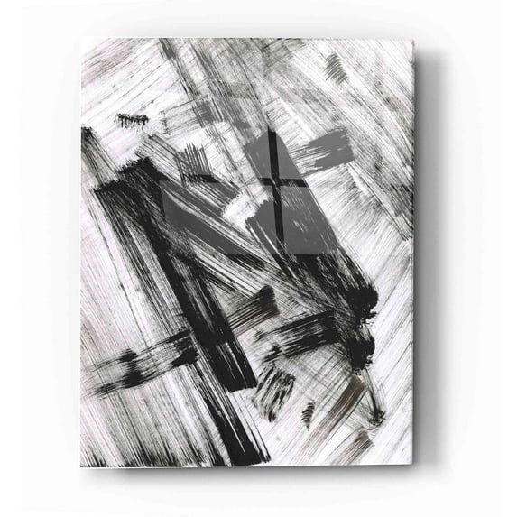 Epic Art 'Black and White Strokes N' Acrylic Glass Wall Art, 16"x24"