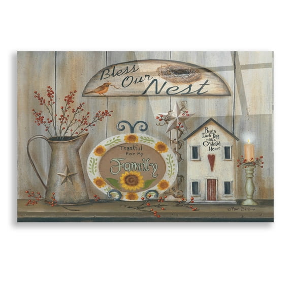 Epic Art 'Bless Our Nest Country Shelf' by Pam Britton, Acrylic Glass Wall Art, 24"x16"