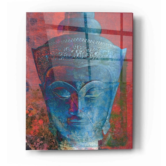 Epic Art 'Blue Buddha Head' by Elena Ray Acrylic Glass Wall Art, 16"x24"