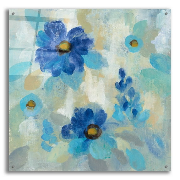 Epic Art 'Blue Flowers Whisper II' by Silvia Vassileva, Acrylic Glass Wall Art, 36"x36"