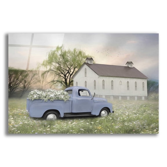 Epic Art 'Blue Ford at Barn' by Lori Deiter Acrylic Glass Wall Art, 16"x12"