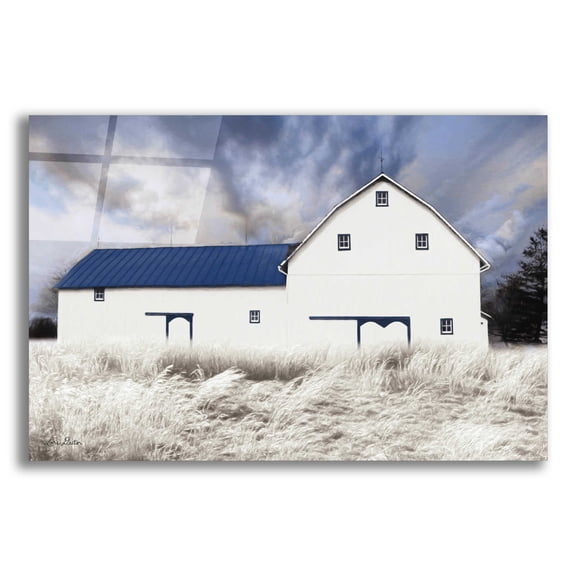 Epic Art 'Blue Trimmed Barn' by Lori Deiter Acrylic Glass Wall Art, 16"x12"