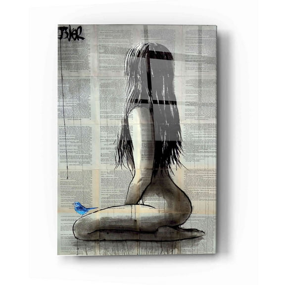 Epic Art 'Bluebird Whisper' by Loui Jover, Acrylic Glass Wall Art, 12"x16"