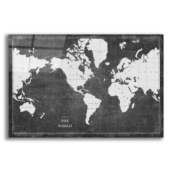 Epic Art 'Blueprint World Map Gray' by Sue Schlabach, Acrylic Glass Wall Art, 16"x12"