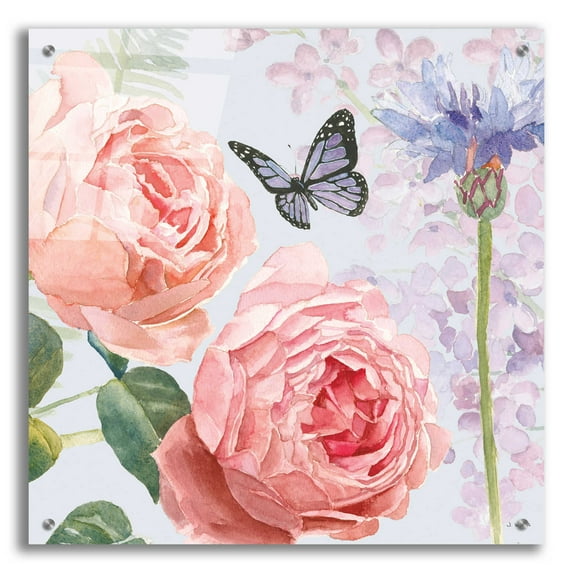 Epic Art 'Boho Bouquet II Blue' by James Wiens, Acrylic Glass Wall Art, 24"x24"