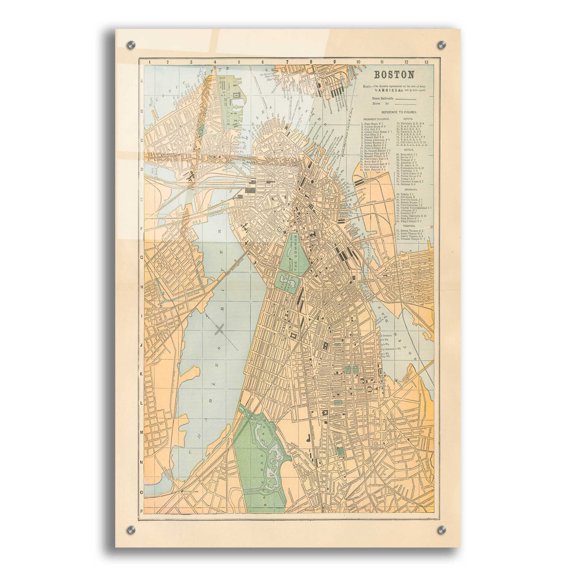 Epic Art 'Boston Map' by Wild Apple Portfolio, Acrylic Glass Wall Art, 24"x36"