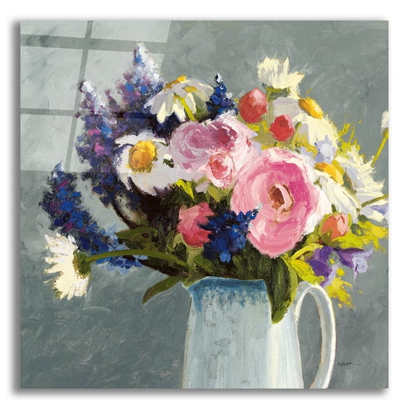 Epic Art 'Bouquet In Spanish Jug 2 Gray'  by Shirley Novak Acrylic Glass Wall Art, 12" x 12"