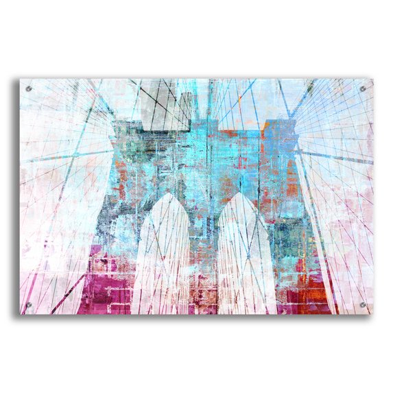 Epic Art 'Brooklyn Bridge in Blue and Red' by Irena Orlov, Acrylic Glass Wall Art, 36"x24"