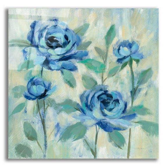 Epic Art 'Brushy Blue Flowers I' by Silvia Vassileva, Acrylic Glass Wall Art, 12"x12"