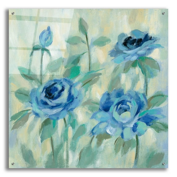 Epic Art 'Brushy Blue Flowers II' by Silvia Vassileva, Acrylic Glass Wall Art, 36"x36"