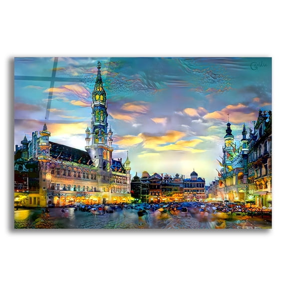 Epic Art 'Brussels Belgium Night' by Pedro Gavidia, Acrylic Glass Wall Art, 24"x16"