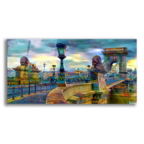 Epic Art 'Budapest Hungary Chain Bridge' by Pedro Gavidia, Acrylic Glass Wall Art, 24"x12"