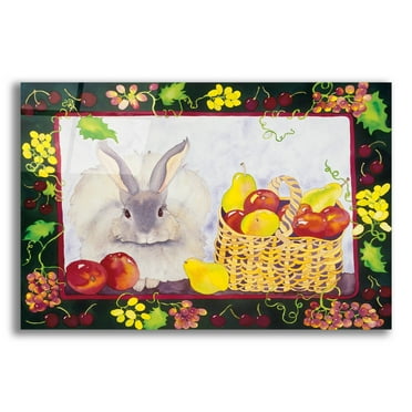 Epic Art 'Bunny with Fruit Basket' by Carissa Luminess, Acrylic Glass Wall Art, 16"x12"