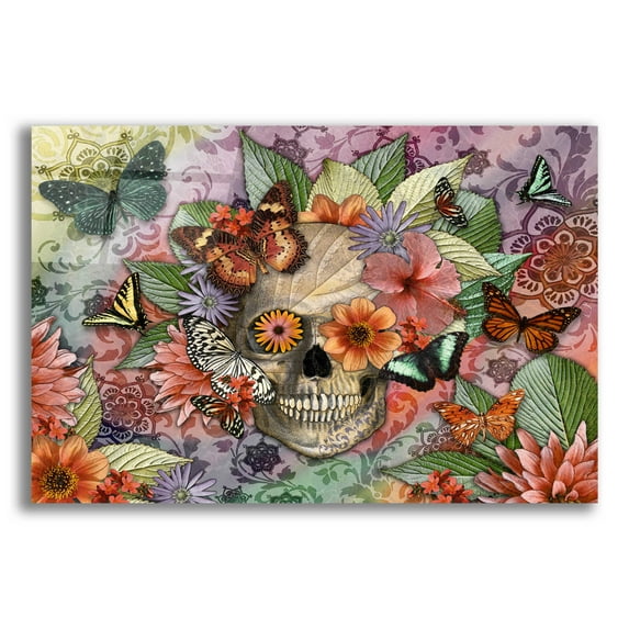 Epic Art 'Butterfly Botaniskull' by Fusion Idol Arts, Acrylic Glass Wall Art, 24"x16"