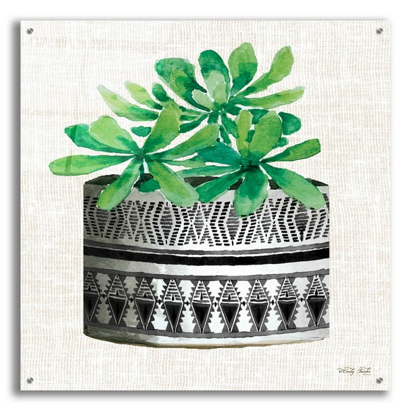 Epic Art 'Cactus Mud Cloth Vase II' by Cindy Jacobs, Acrylic Glass Wall Art, 36"x36"