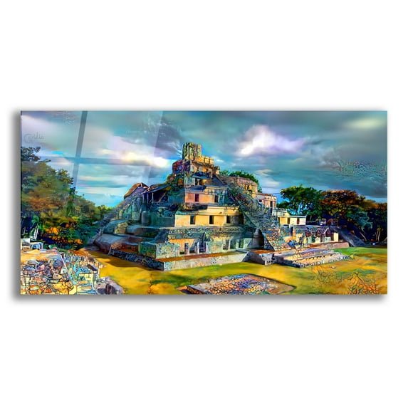 Epic Art 'Campeche Mexico Edzna Pyramid' by Pedro Gavidia, Acrylic Glass Wall Art, 24"x12"