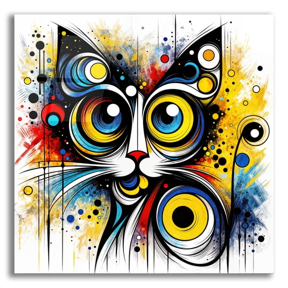 Epic Art 'Cat Abstract 1' by Rey Klimt Acrylic Glass Wall Art, 12" x 12"