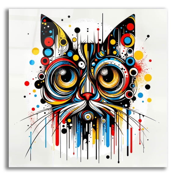 Epic Art 'Cat Abstract 2' by Rey Klimt Acrylic Glass Wall Art, 12" x 12"