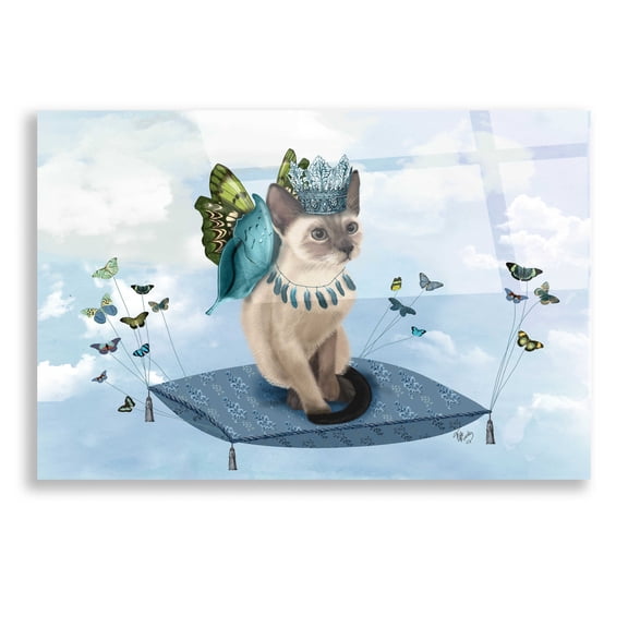 Epic Art 'Cat on Pillow with Butterflies' by Fab Funky, Acrylic Glass Wall Art, 16"x12"